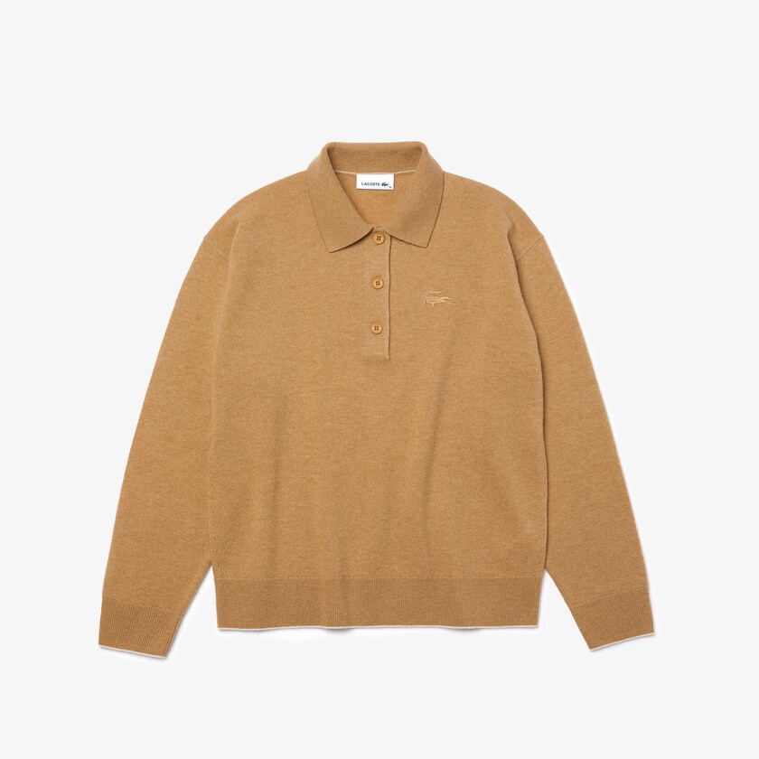 Suéteres Bege Feminino Lacoste Polo Collar Wool ZN0-89178Z1