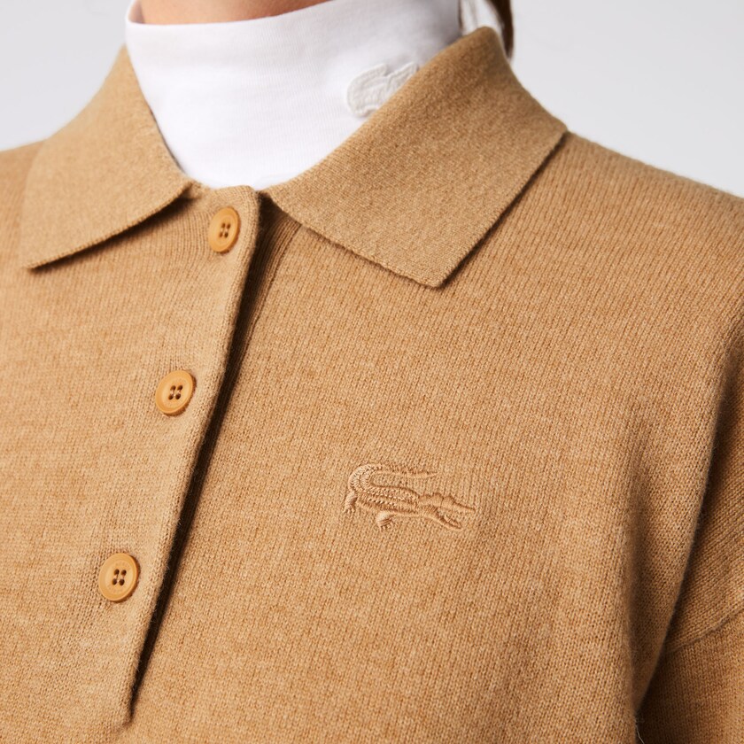 Suéteres Bege Feminino Lacoste Polo Collar Wool ZN0-89178Z1