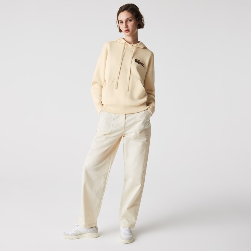Suéteres Bege Feminino Lacoste Relaxed Embroidered Croc Hooded Cotton MK0-51975E8