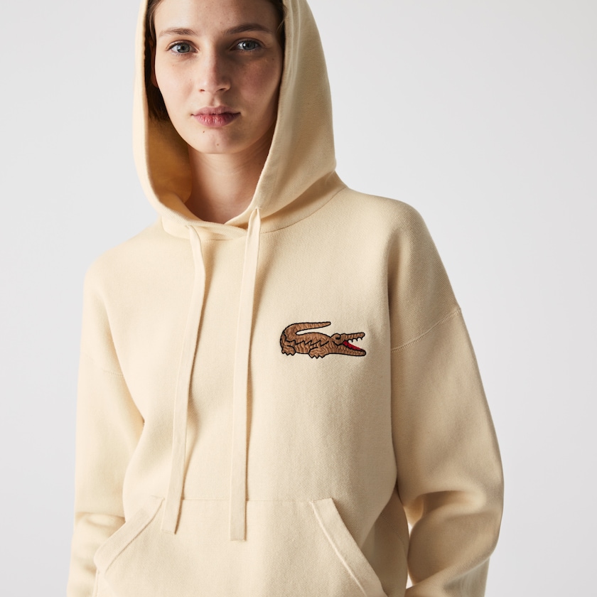 Suéteres Bege Feminino Lacoste Relaxed Embroidered Croc Hooded Cotton MK0-51975E8