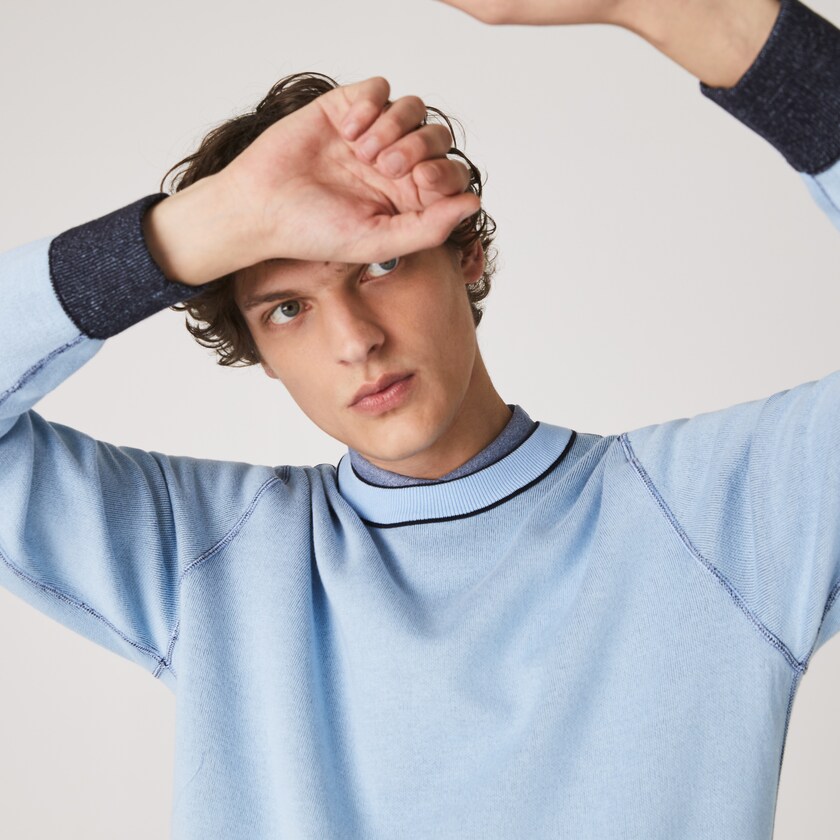 Suéteres Azul Marinho Azuis Azuis Masculino Lacoste Reversible Crew Neck Contrast OD2-82968G5