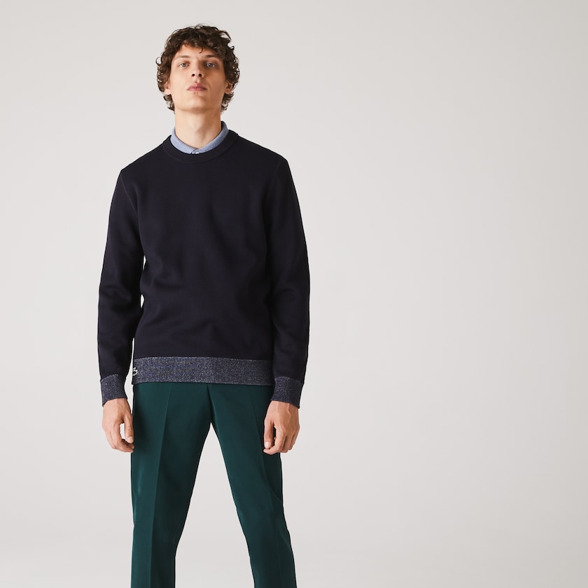 Suéteres Azul Marinho Azuis Azuis Masculino Lacoste Reversible Crew Neck Contrast OD2-82968G5
