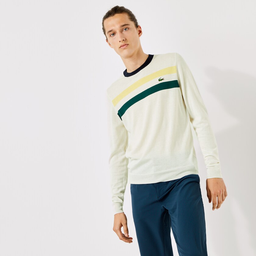 Suéteres Branco Amarelas Verdes Azul Marinho Azuis Masculino Lacoste SPORT Breathable Striped Wool Golf CX3-86948V2