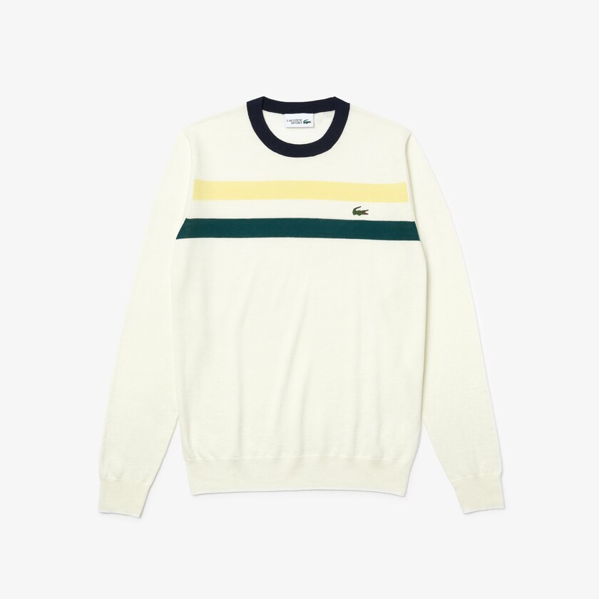 Suéteres Branco Amarelas Verdes Azul Marinho Azuis Masculino Lacoste SPORT Breathable Striped Wool Golf CX3-86948V2