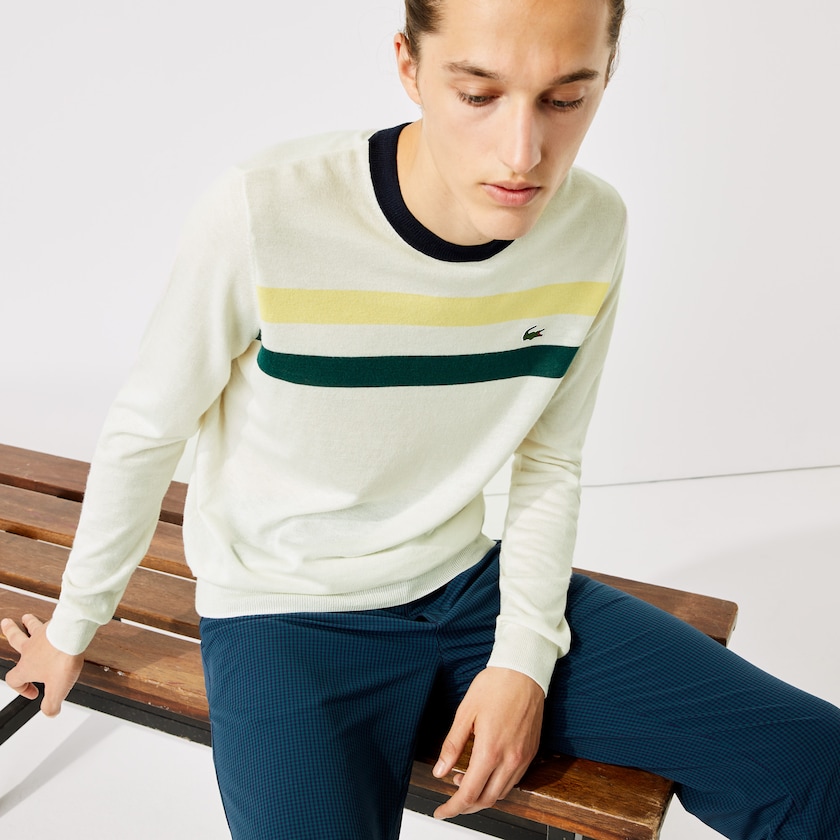 Suéteres Branco Amarelas Verdes Azul Marinho Azuis Masculino Lacoste SPORT Breathable Striped Wool Golf CX3-86948V2