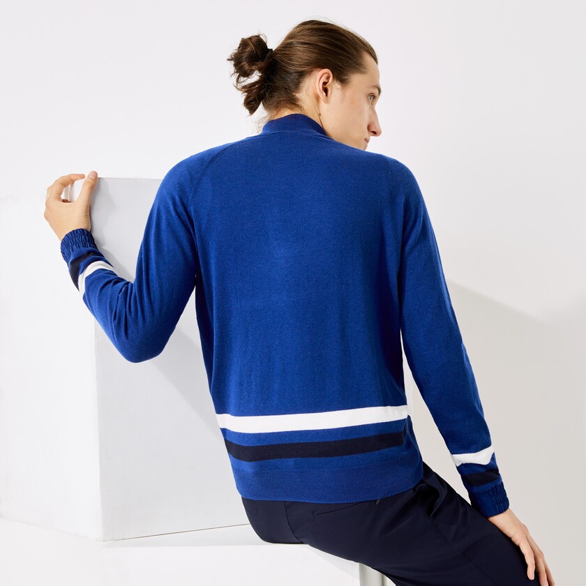 Suéteres Azuis Azul Marinho Azuis Branco Masculino Lacoste SPORT Breathable Wool Golf ZJ7-04220X9