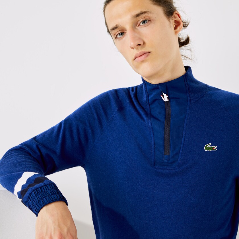 Suéteres Azuis Azul Marinho Azuis Branco Masculino Lacoste SPORT Breathable Wool Golf ZJ7-04220X9