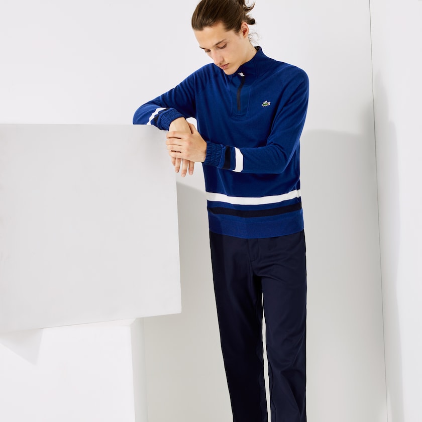 Suéteres Azuis Azul Marinho Azuis Branco Masculino Lacoste SPORT Breathable Wool Golf ZJ7-04220X9