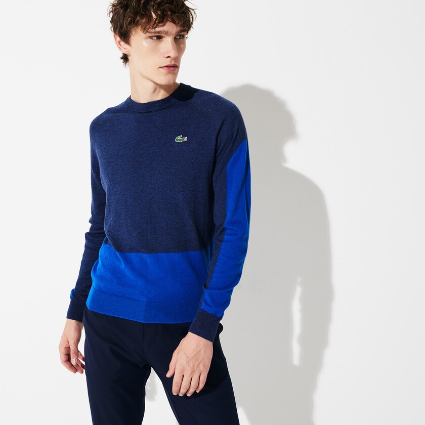 Suéteres Azuis Azuis Masculino Lacoste SPORT Color-Blocked Breathable Wool UE7-21882A3
