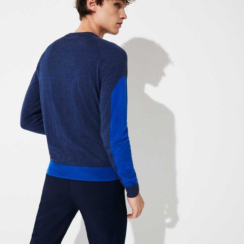 Suéteres Azuis Azuis Masculino Lacoste SPORT Color-Blocked Breathable Wool UE7-21882A3
