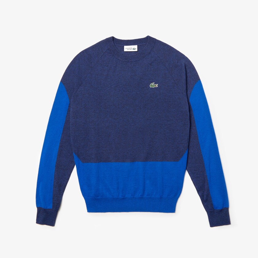 Suéteres Azuis Azuis Masculino Lacoste SPORT Color-Blocked Breathable Wool UE7-21882A3