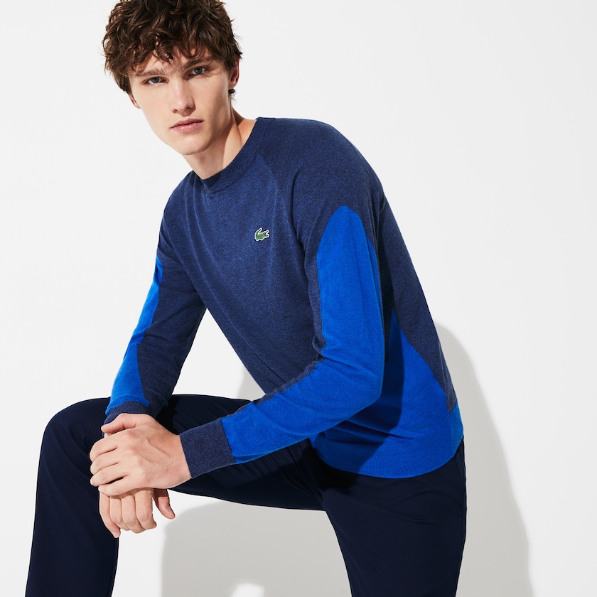 Suéteres Azuis Azuis Masculino Lacoste SPORT Color-Blocked Breathable Wool UE7-21882A3