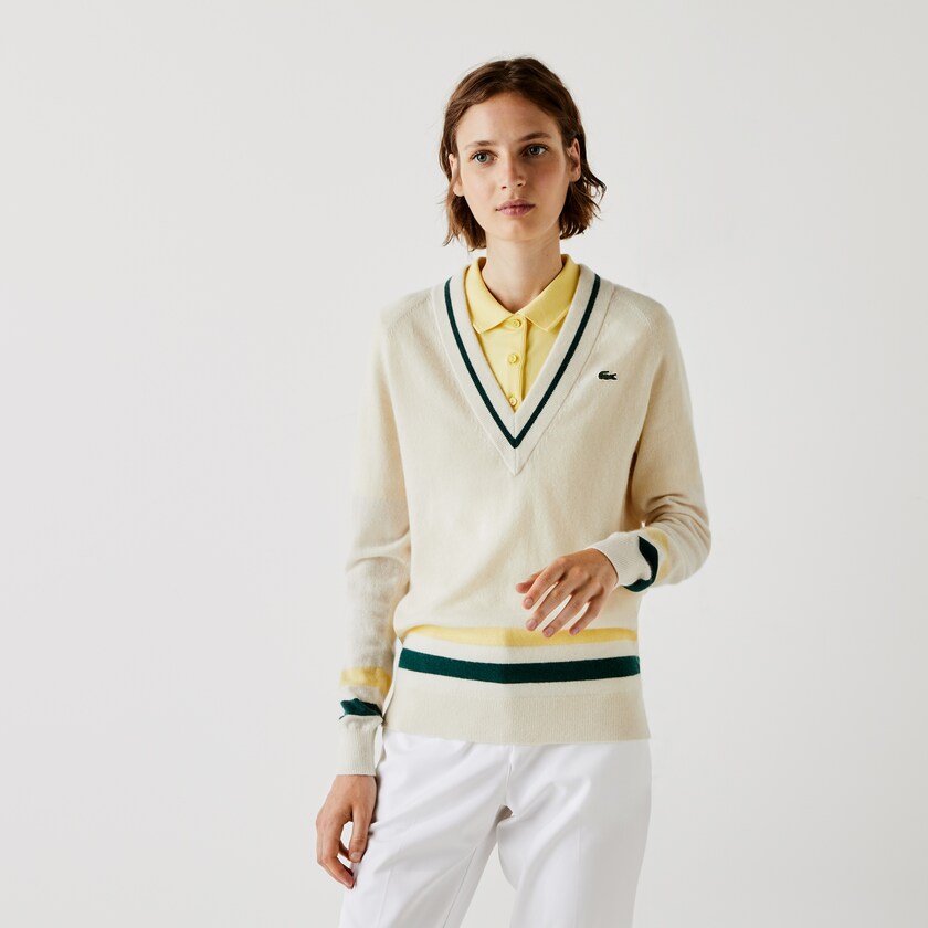 Suéteres Branco Amarelas Verdes Feminino Lacoste SPORT Recycled Cashmere V-neck Golf AE5-48734J8
