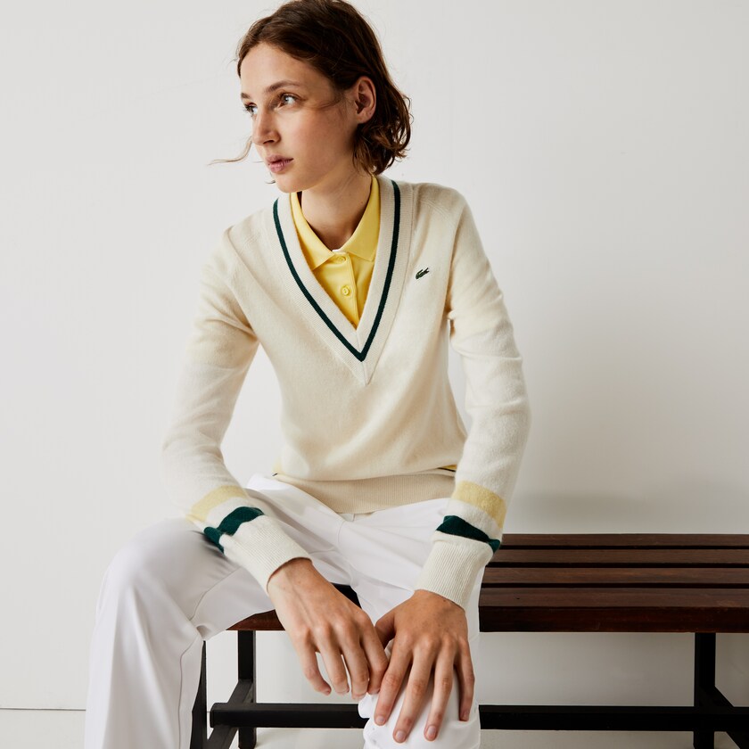 Suéteres Branco Amarelas Verdes Feminino Lacoste SPORT Recycled Cashmere V-neck Golf AE5-48734J8