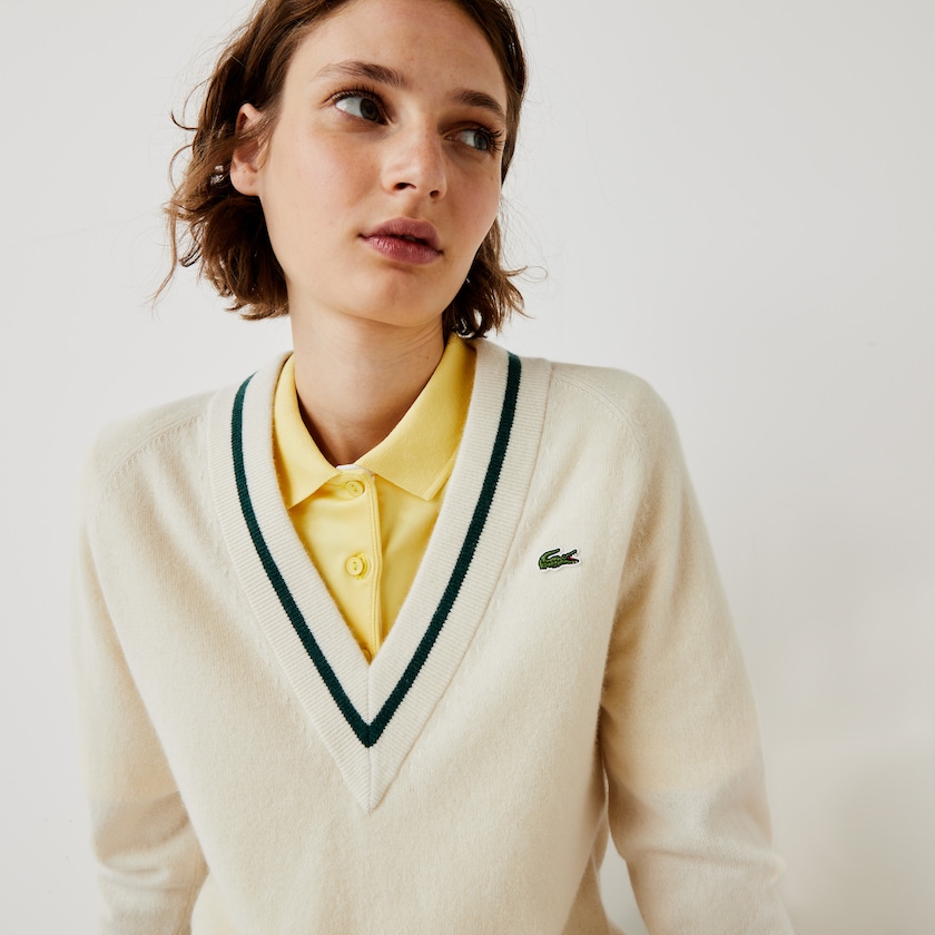 Suéteres Branco Amarelas Verdes Feminino Lacoste SPORT Recycled Cashmere V-neck Golf AE5-48734J8