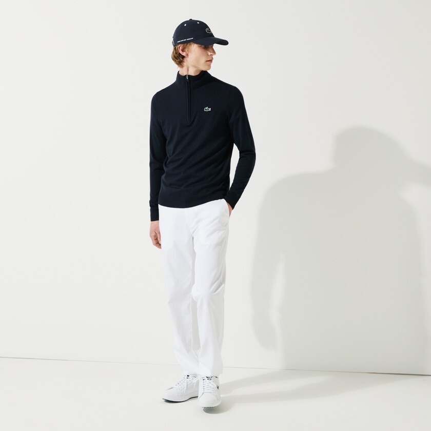 Suéteres Azul Marinho Azuis Masculino Lacoste SPORT Solid Breathable Knit Zip Collar Golf XV9-26592N2
