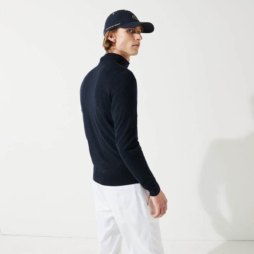 Suéteres Azul Marinho Azuis Masculino Lacoste SPORT Solid Breathable Knit Zip Collar Golf XV9-26592N2