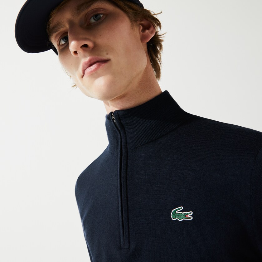 Suéteres Azul Marinho Azuis Masculino Lacoste SPORT Solid Breathable Knit Zip Collar Golf XV9-26592N2