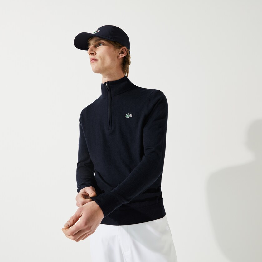 Suéteres Azul Marinho Azuis Masculino Lacoste SPORT Solid Breathable Knit Zip Collar Golf XV9-26592N2