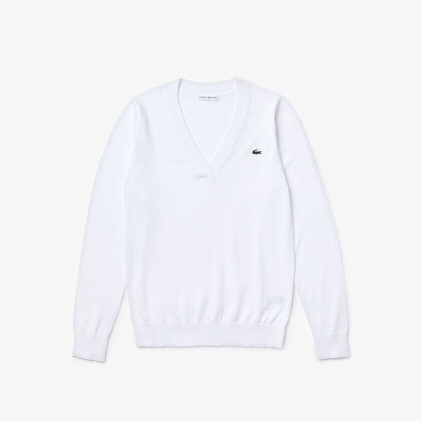 Suéteres Branco Feminino Lacoste SPORT V-neck FQ8-70407R9