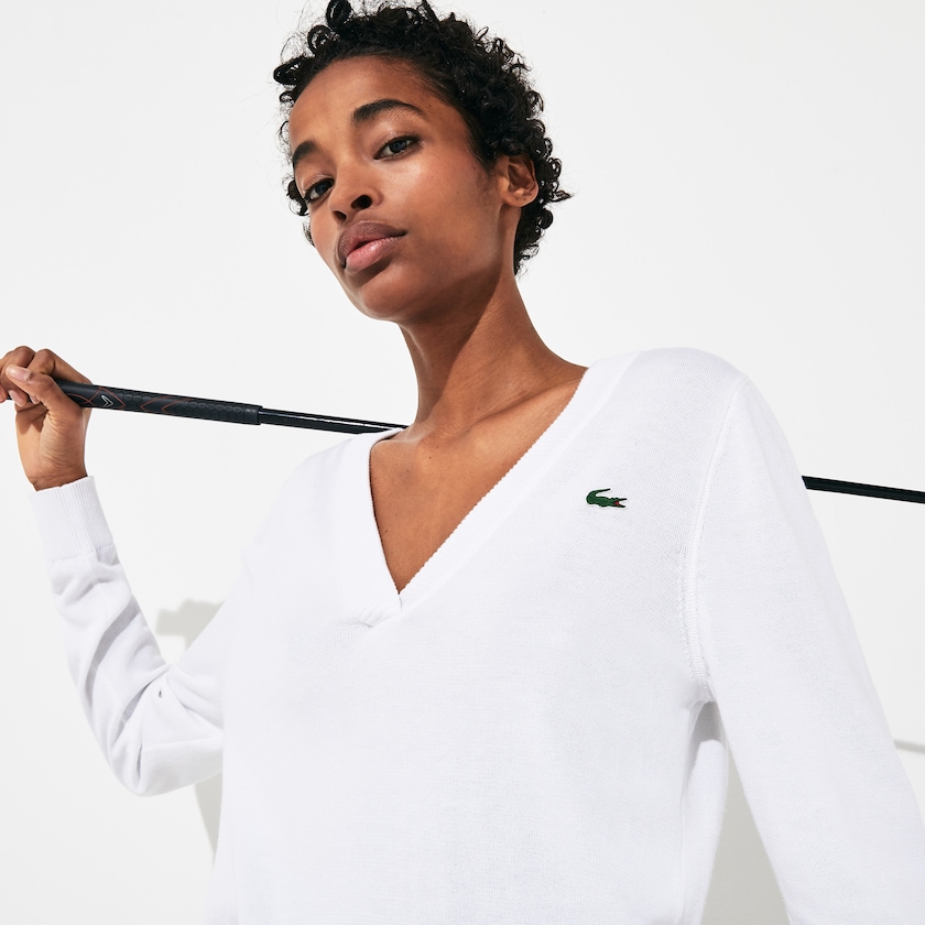 Suéteres Branco Feminino Lacoste SPORT V-neck FQ8-70407R9