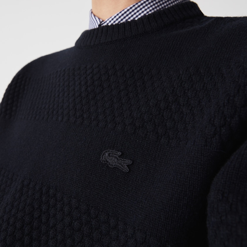 Suéteres Azul Marinho Azuis Masculino Lacoste Textured Striped Wool-Blend DJ7-10701Q3