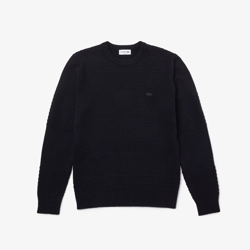 Suéteres Azul Marinho Azuis Masculino Lacoste Textured Striped Wool-Blend DJ7-10701Q3