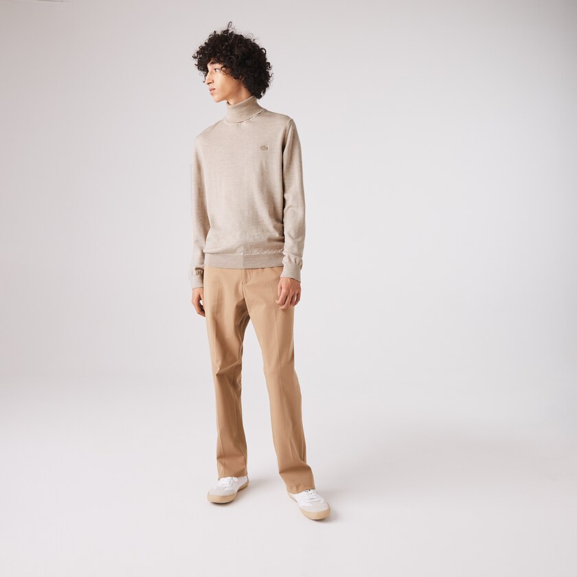 Suéteres Bege Masculino Lacoste Turtleneck Merino Wool PU9-39763G7