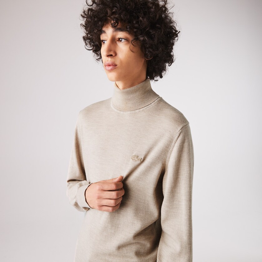 Suéteres Bege Masculino Lacoste Turtleneck Merino Wool PU9-39763G7