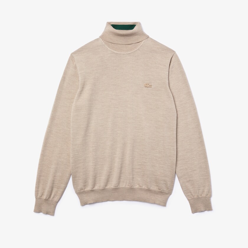 Suéteres Bege Masculino Lacoste Turtleneck Merino Wool PU9-39763G7