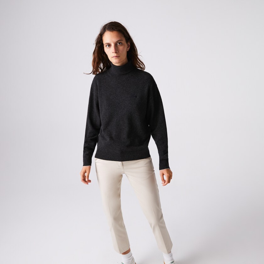 Suéteres Cinzentas Feminino Lacoste Turtleneck Wool TD6-53425Z8