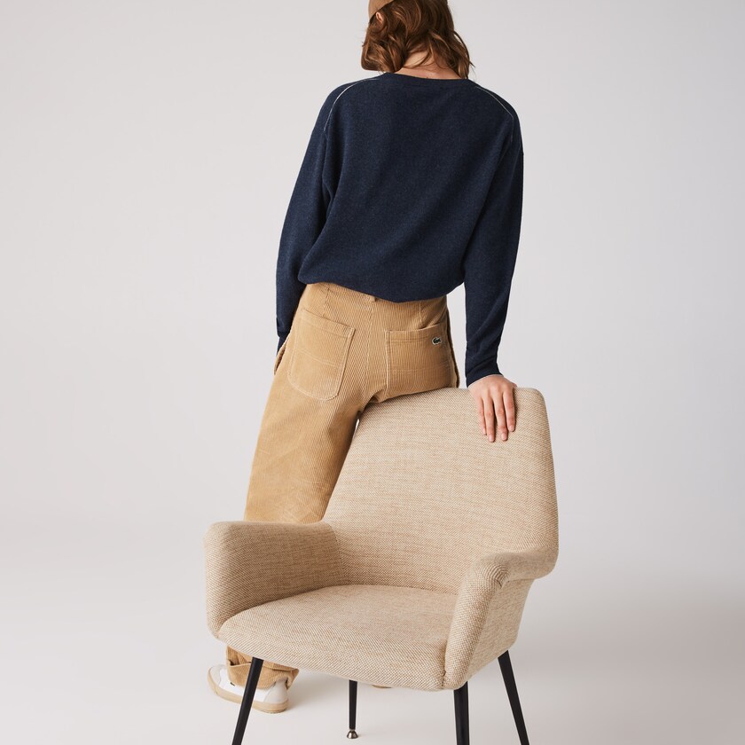 Suéteres Azuis Feminino Lacoste V-Neck Wool YD0-43674N9