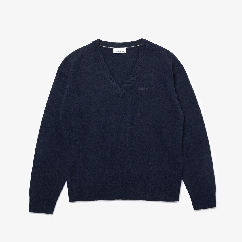 Suéteres Azuis Feminino Lacoste V-Neck Wool YD0-43674N9