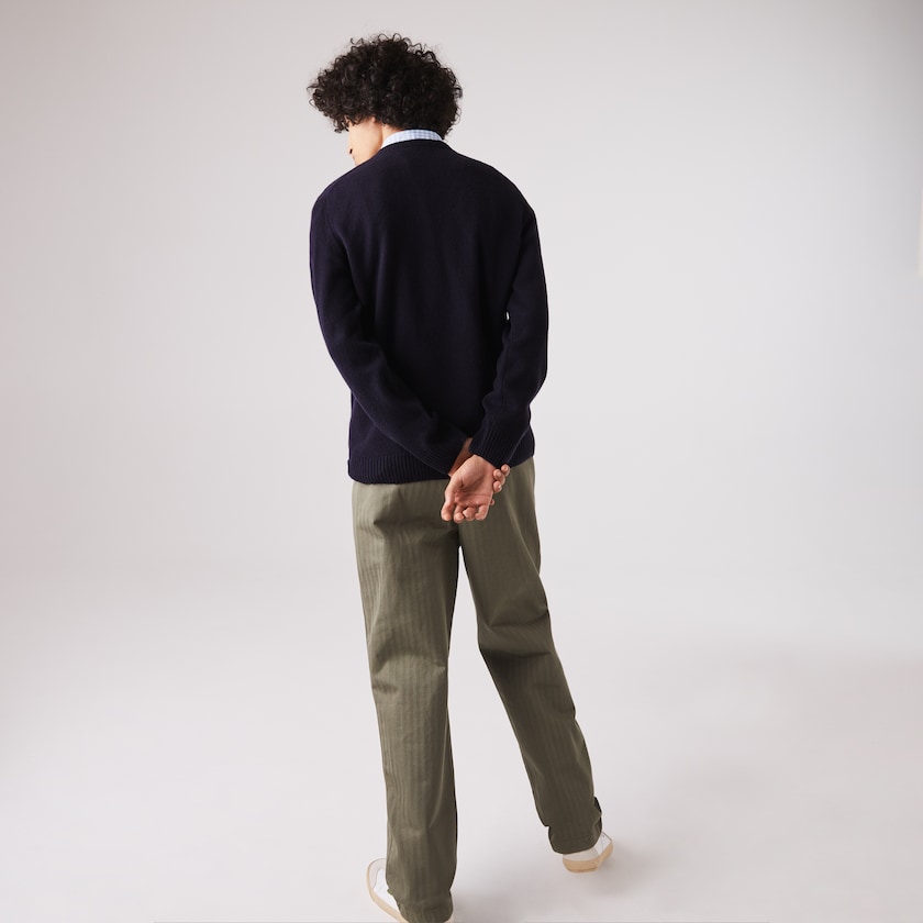 Suéteres Azul Marinho Azuis Masculino Lacoste V-Neck Wool NQ7-48994N2