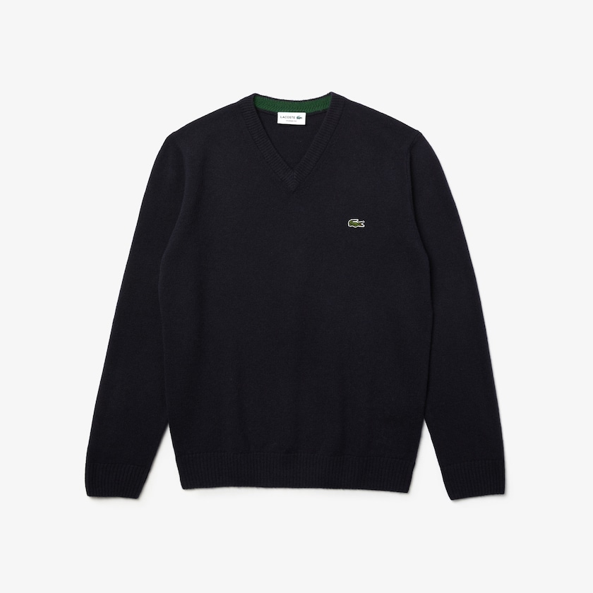Suéteres Azul Marinho Azuis Masculino Lacoste V-Neck Wool NQ7-48994N2