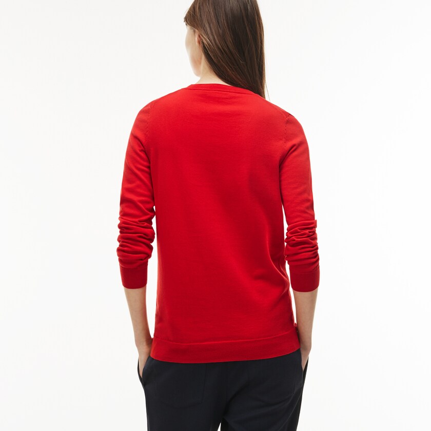 Suéteres Vermelhas Feminino Lacoste V-neck Jersey US4-44674S5