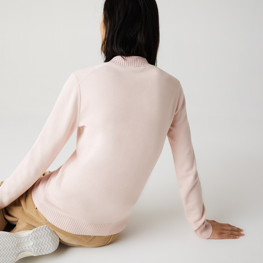 Suéteres Luz Rosa Branco Feminino Lacoste V-neck Organic Cotton HA9-98719A7