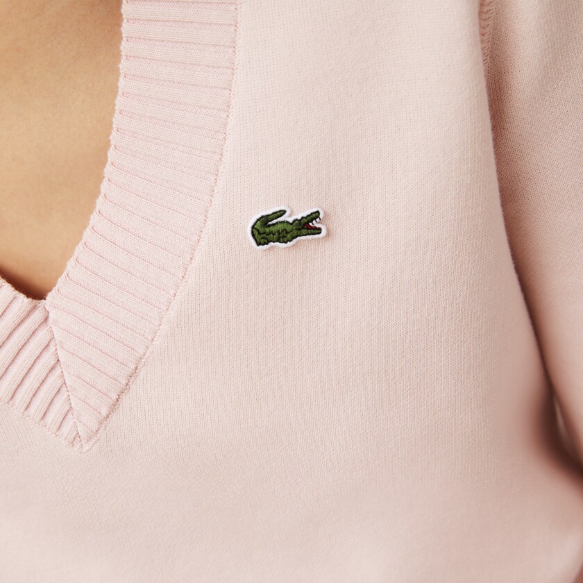Suéteres Luz Rosa Branco Feminino Lacoste V-neck Organic Cotton HA9-98719A7