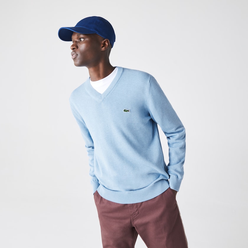Suéteres Azuis Masculino Lacoste V-neck Organic Cotton IO6-82648V9