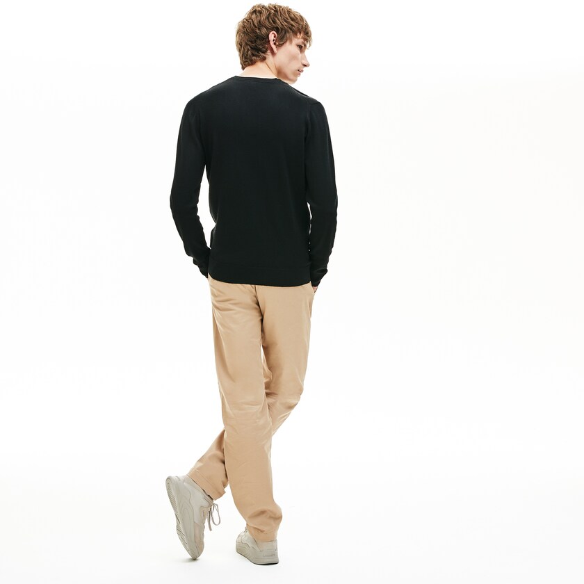 Suéteres Pretas Masculino Lacoste V-neck Wool Jersey EJ8-31833Q7