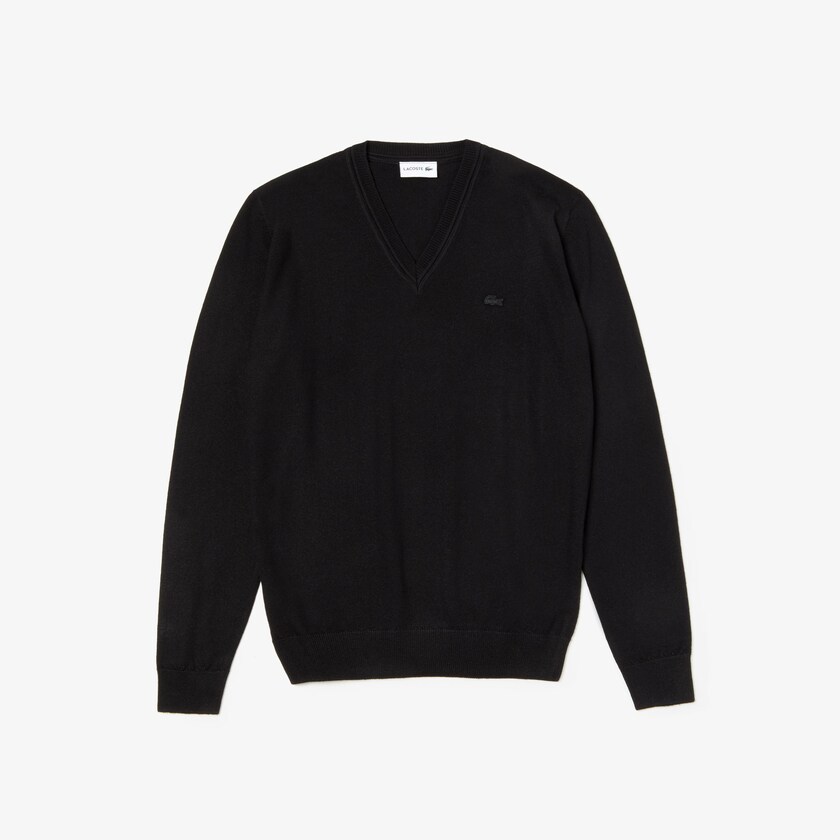 Suéteres Pretas Masculino Lacoste V-neck Wool Jersey EJ8-31833Q7