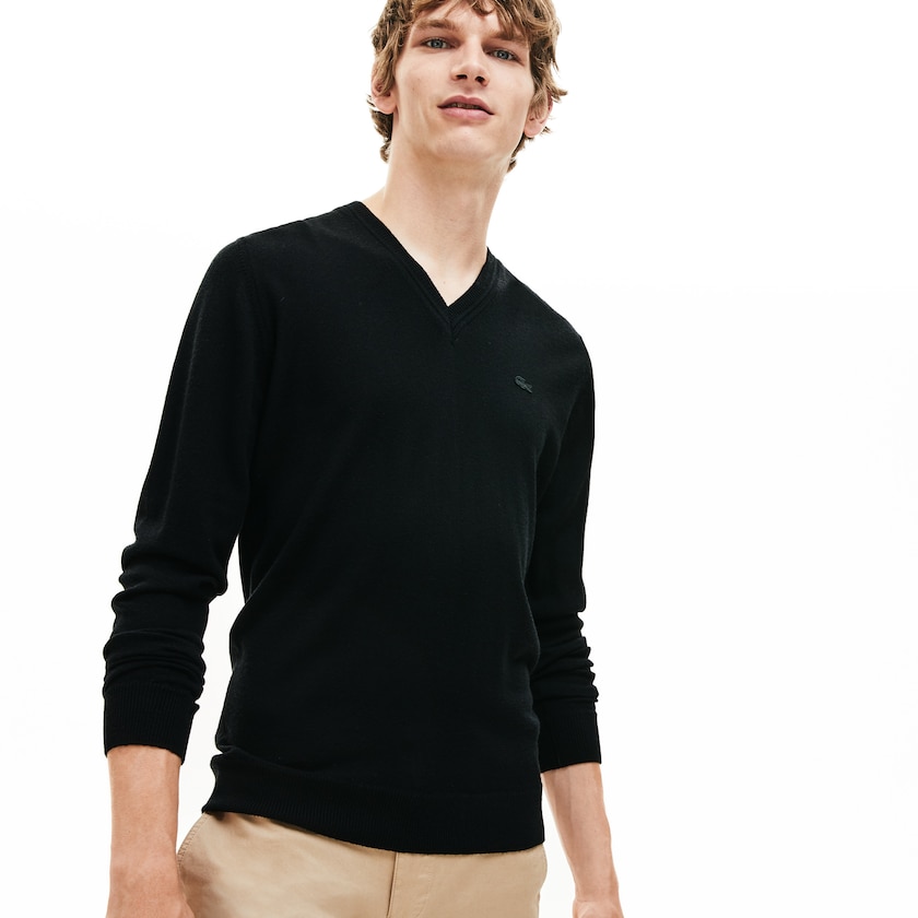 Suéteres Pretas Masculino Lacoste V-neck Wool Jersey EJ8-31833Q7