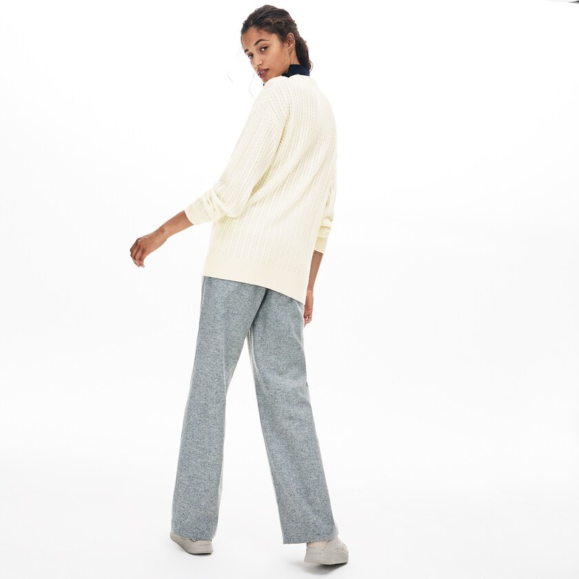 Suéteres Branco Feminino Lacoste Wool And Cashmere Blend Cable Knit Cardigan SR2-50605R7