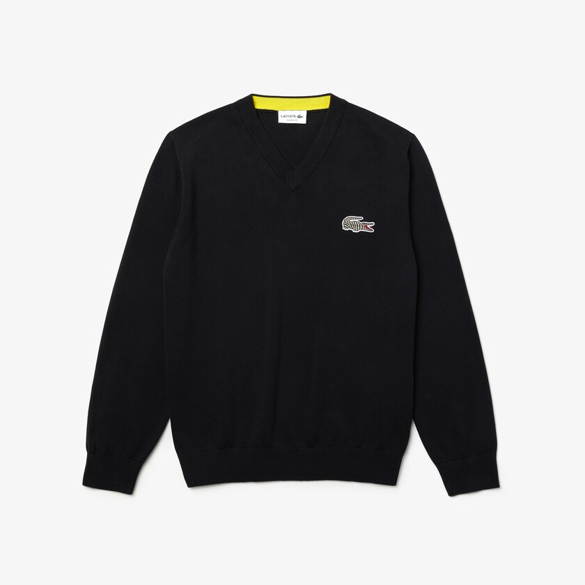 Suéteres Azul Marinho Azuis Branco Masculino Lacoste x National Geographic V-neck Cotton YH4-68916E4