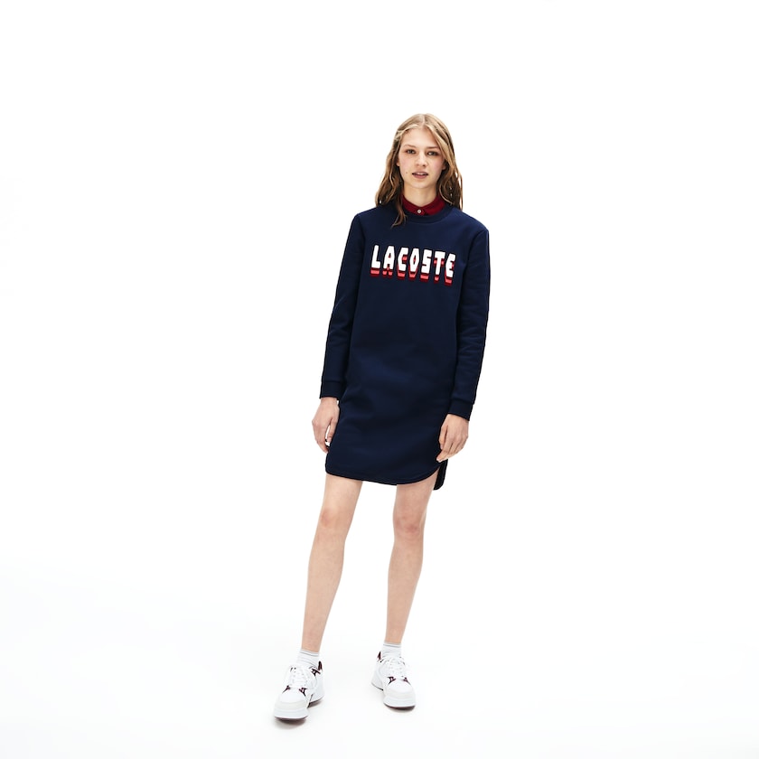 Vestido Azul Marinho Azuis Feminino Lacoste 3D-Lettering Fleece Sweatshirt RM0-54985D1