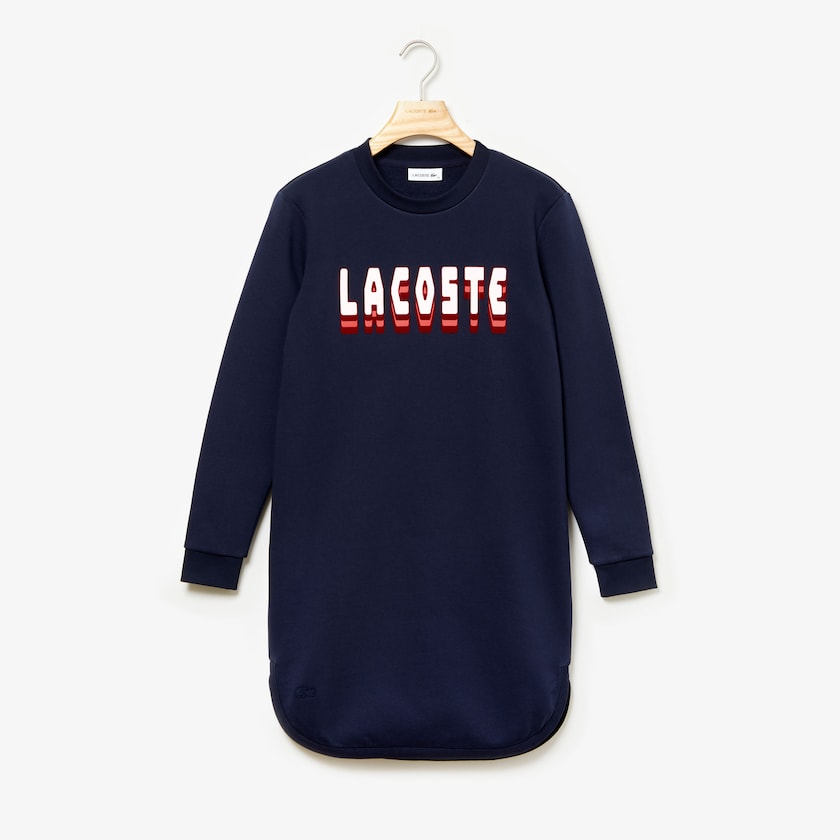Vestido Azul Marinho Azuis Feminino Lacoste 3D-Lettering Fleece Sweatshirt RM0-54985D1