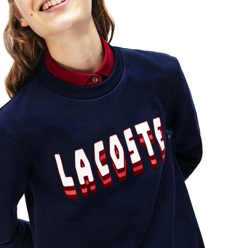 Vestido Azul Marinho Azuis Feminino Lacoste 3D-Lettering Fleece Sweatshirt RM0-54985D1