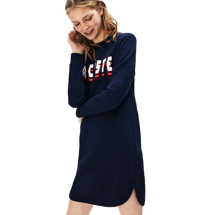 Vestido Azul Marinho Azuis Feminino Lacoste 3D-Lettering Fleece Sweatshirt RM0-54985D1