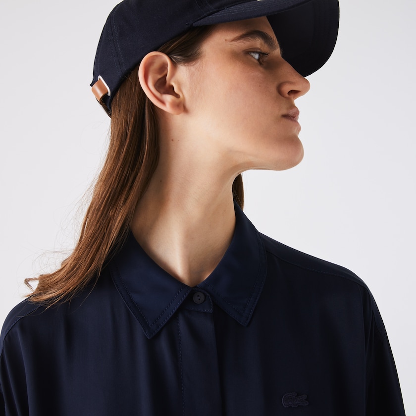 Vestido Azul Marinho Azuis Feminino Lacoste Fitted Crepe Shirt UE0-66546K5