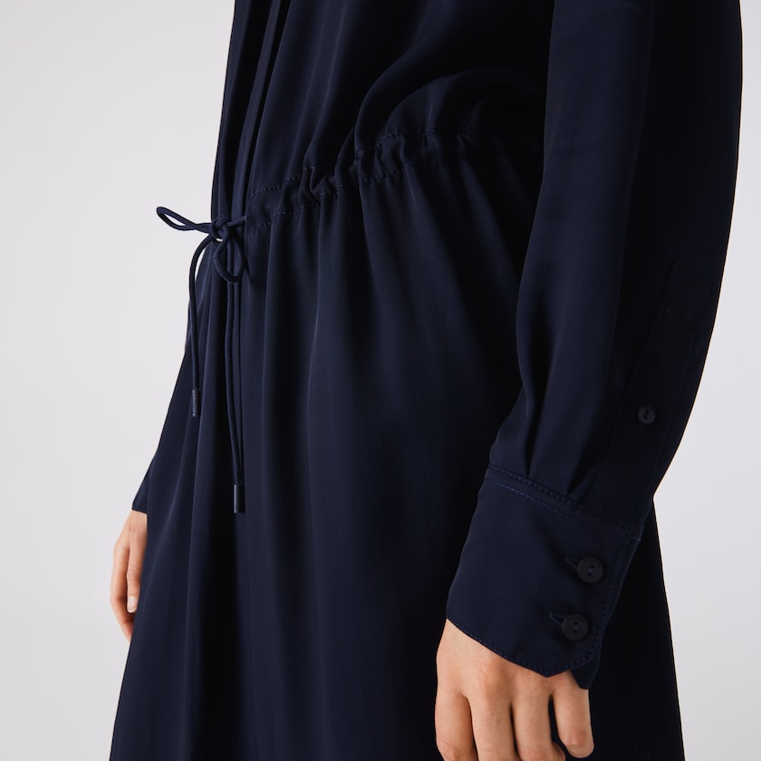 Vestido Azul Marinho Azuis Feminino Lacoste Fitted Crepe Shirt UE0-66546K5